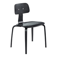 Black metal chair with a minimalist design, featuring a smooth, matte finish and simple, clean lines.