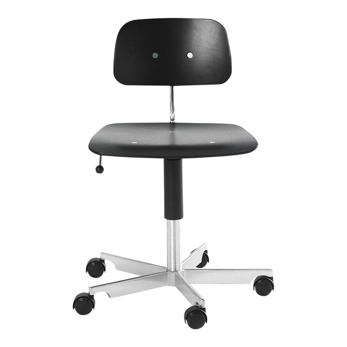 Black ergonomic swivel chair with a sleek chrome base and minimalist design. Ideal for modern workspaces.