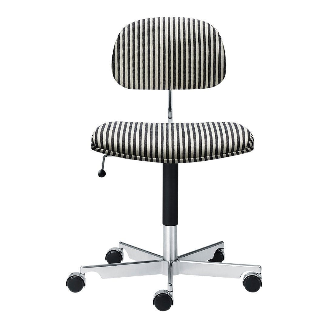 Black and white striped office chair with a stylish plush seat and back, featuring a modern silver base.