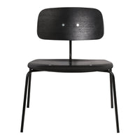 Black wooden chair with a sleek, minimalist design and smooth, unpatterned surfaces.