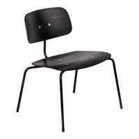 Black wooden chair with a simple, sleek design, featuring smooth surfaces and subtle grain patterns.