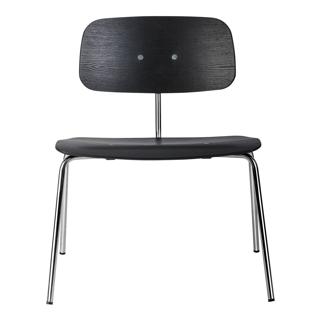 Black wooden chair with a sleek, minimalist design and smooth, unpatterned surfaces.