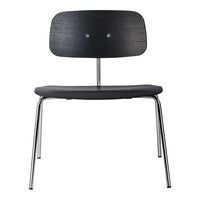 Black wooden chair with a sleek, minimalist design and smooth, unpatterned surfaces.