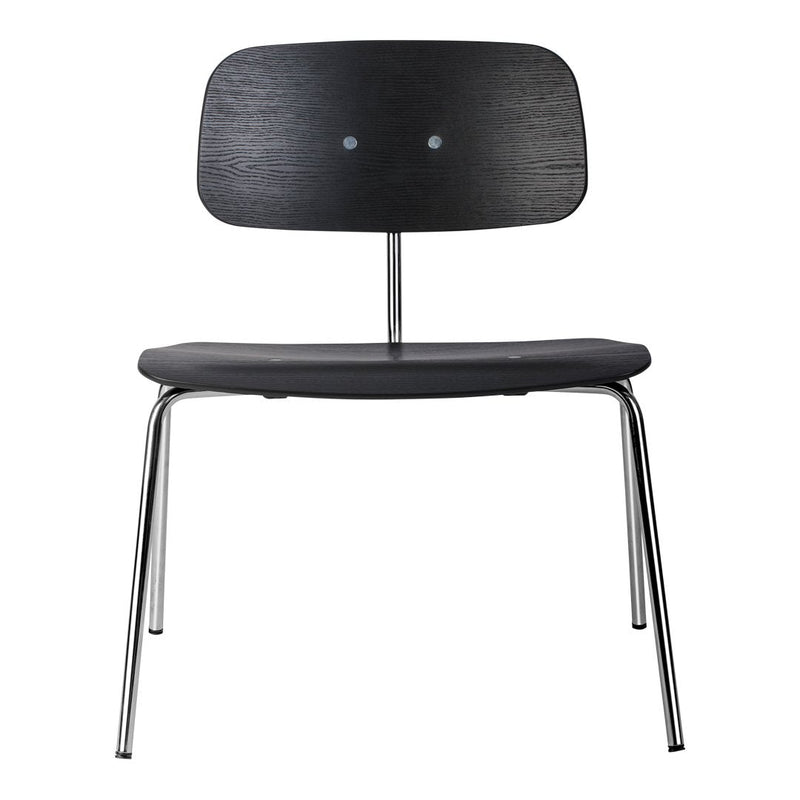 Black wooden chair with a sleek, minimalist design and smooth, unpatterned surfaces.