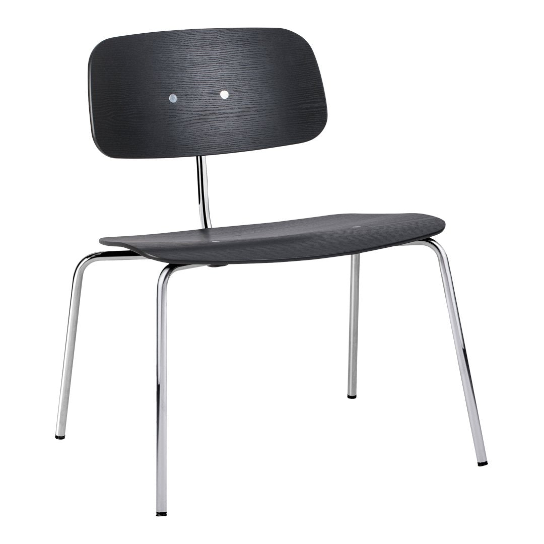 Black wooden chair with a simple, sleek design, featuring smooth surfaces and subtle grain patterns.