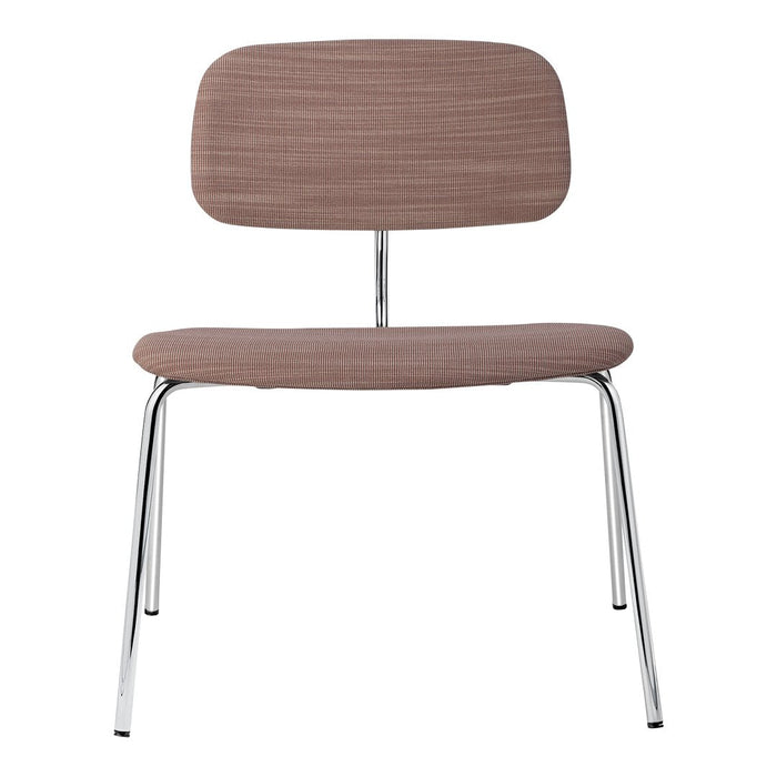 Stylish gray chair with a minimalist design and smooth wooden texture, complemented by sleek chrome legs.