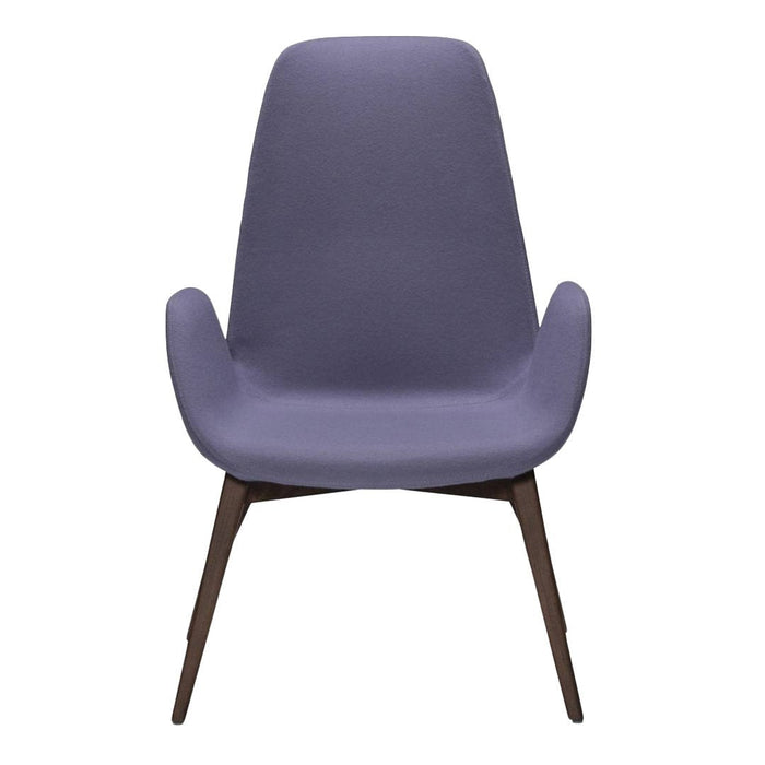Textured lavender chair with smooth upholstery and sleek wooden legs for a modern aesthetic. Perfect for any decor.
