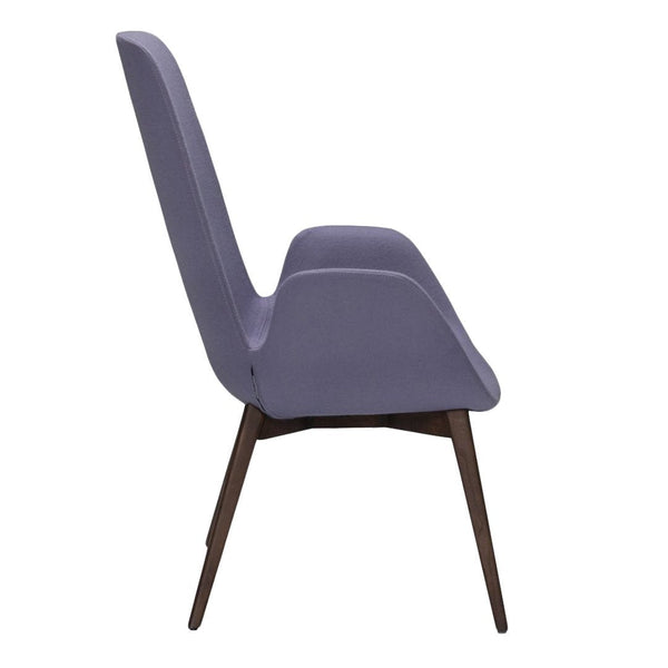 Stylish lavender chair with a smooth, minimalist design and wooden legs. Perfect for modern decor.