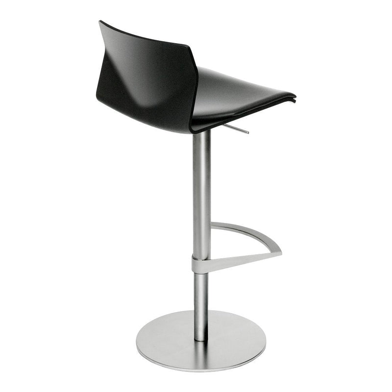 Modern black barstool with a sleek, shiny silver base and minimalistic design. Ideal for contemporary spaces.