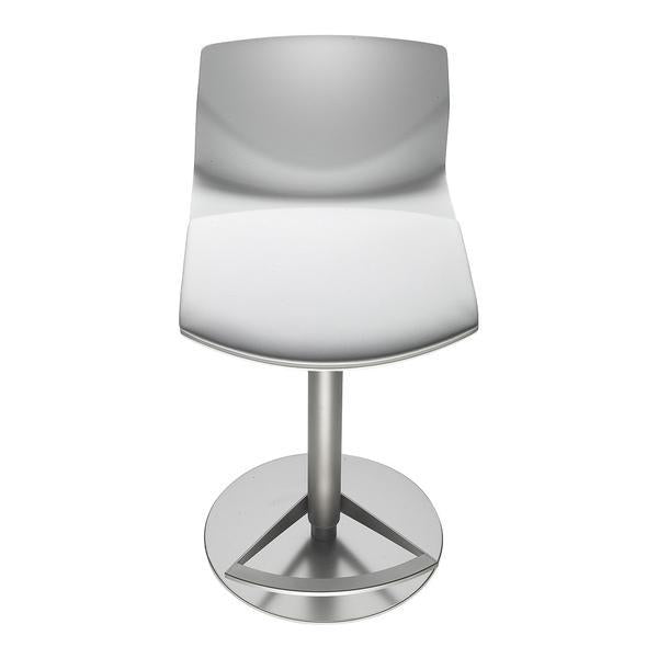 Sleek white bar stool with a smooth finish and a polished silver base. Modern design ideal for contemporary spaces.