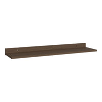 Dark walnut floating shelf with a smooth, matte finish. Simple, contemporary design for versatile decor.