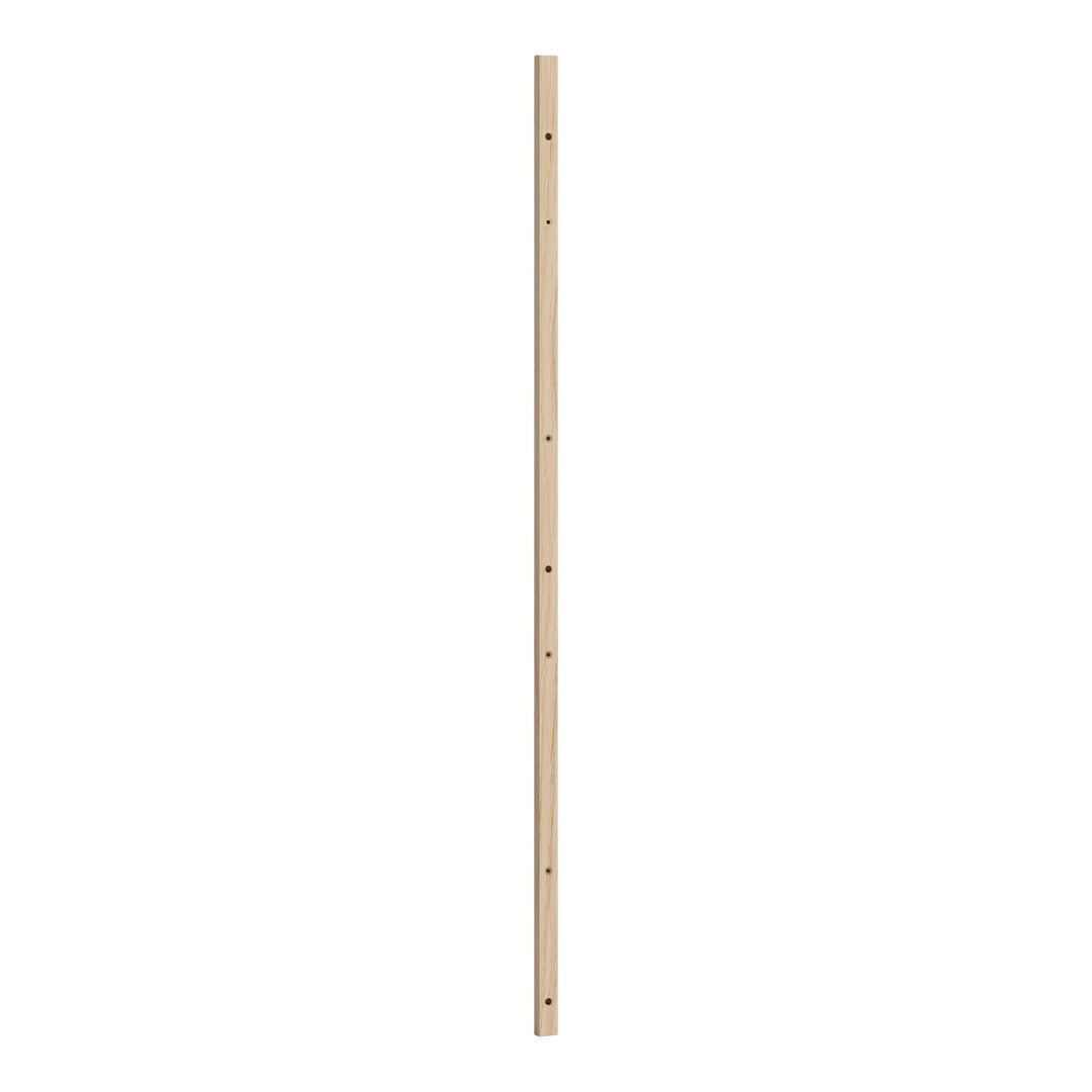 Natural wood dowel in light beige hue, featuring a smooth surface and evenly spaced holes along its length.