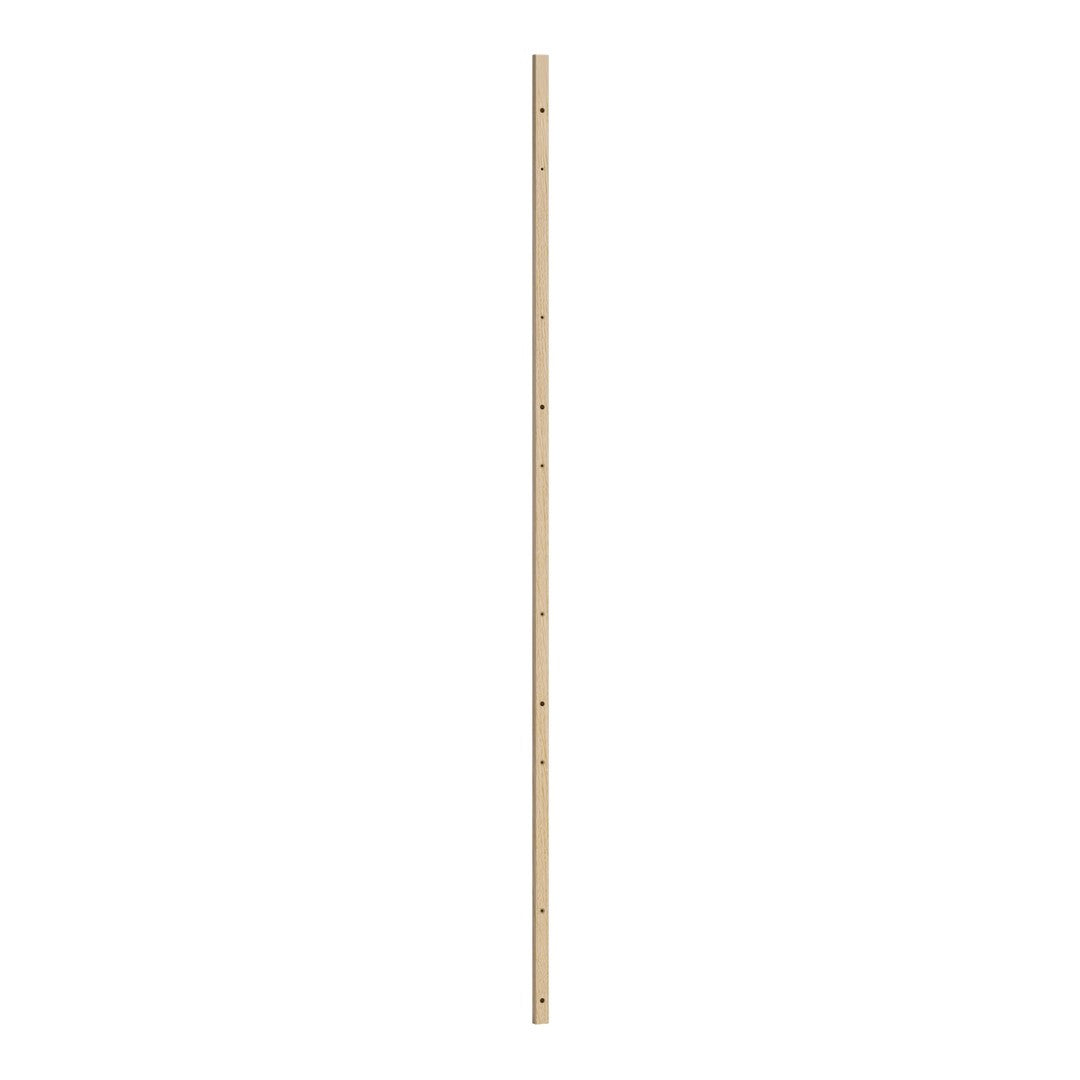 Natural wood color vertical pole with a smooth finish and evenly spaced holes. Ideal for crafting and home projects.