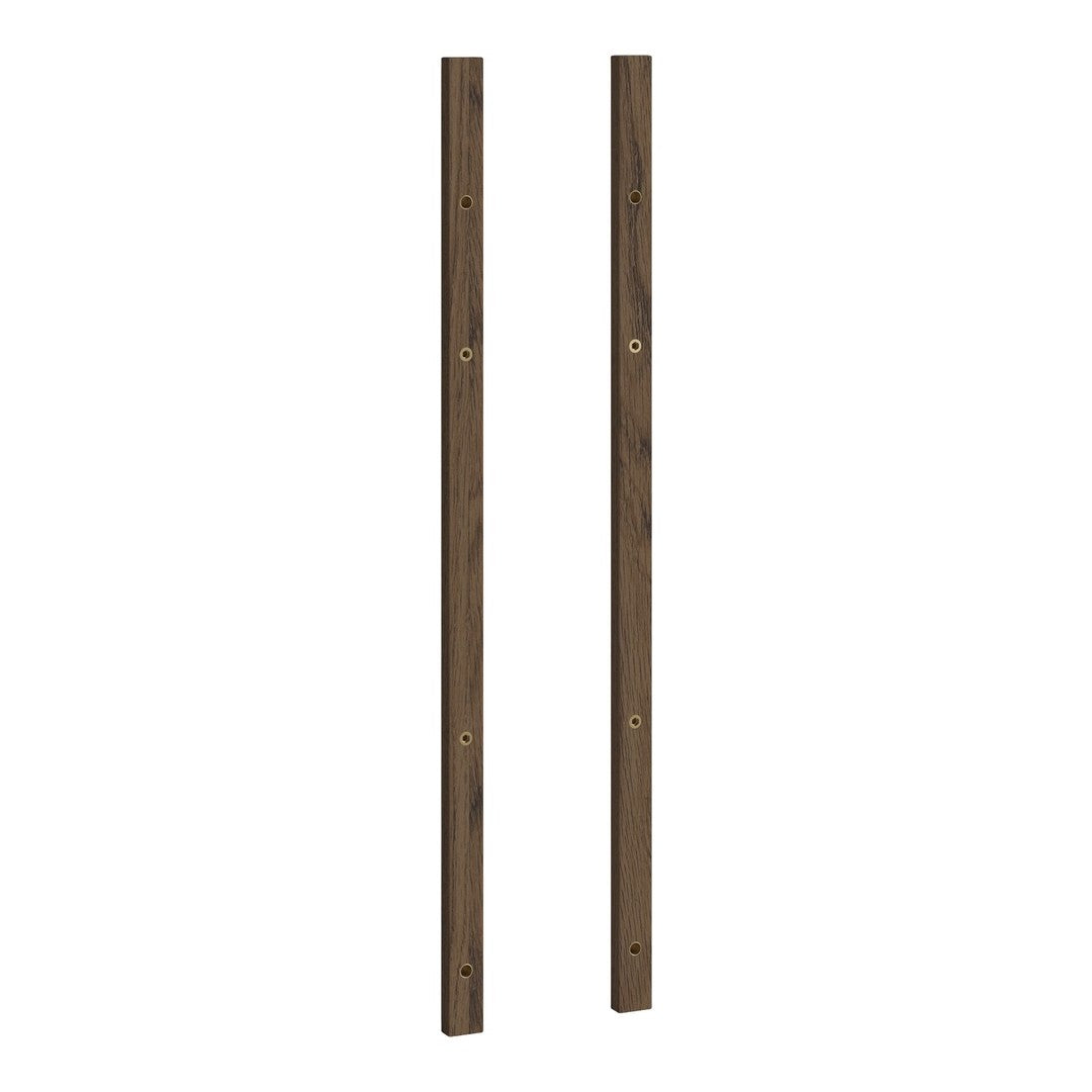 Set of two vertical wood strips in rich brown hue with a smooth finish and minimalistic pattern.
