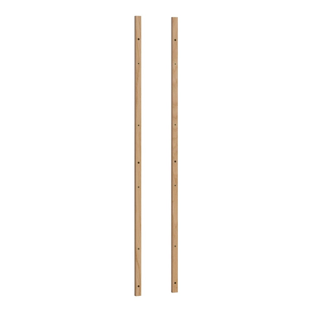 Natural light wood vertical poles with smooth texture and soft, warm tones. Ideal for modern decor.