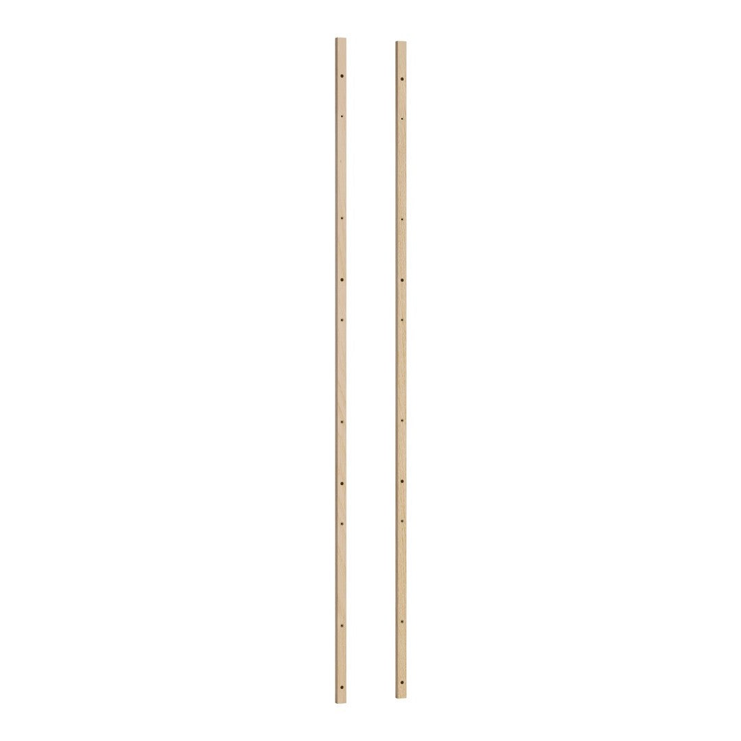 Two straight, light wooden poles with natural wood grain and subtle knots, perfect for various crafting projects.
