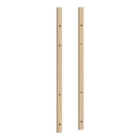Natural light wood vertical slats with a smooth finish and evenly spaced holes, ideal for shelving or furniture assembly.