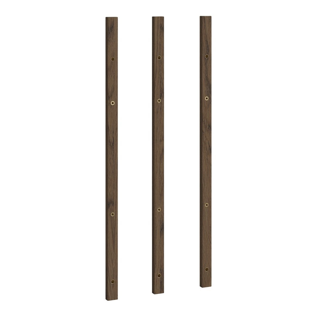 Three vertical wood panels in a rich brown finish, featuring a smooth, natural grain pattern.