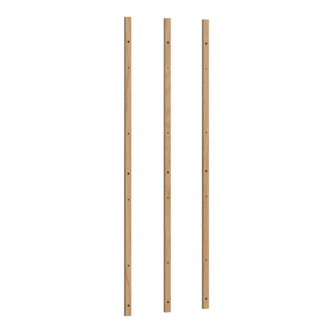 Three wooden dowels in a natural light brown finish with a smooth, even texture. Ideal for various DIY projects.