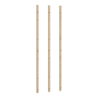 Three vertical wooden rods in natural wood color with smooth finish and evenly spaced holes along the length.