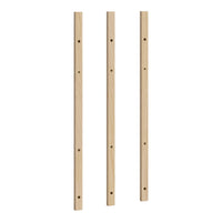 Natural light wood vertical slats with a smooth finish, featuring evenly spaced holes for versatile assembly.