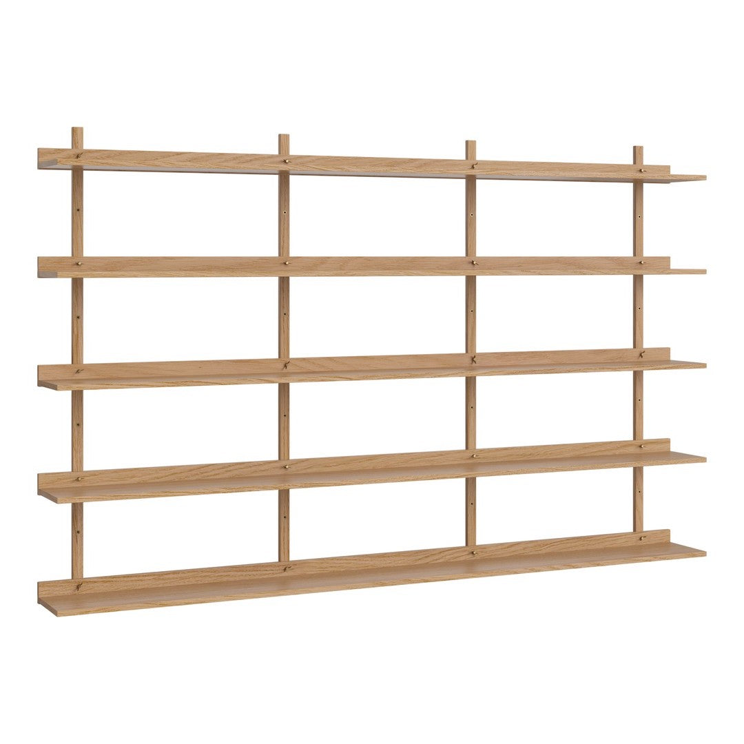 Light natural wood bookshelf with a simple, streamlined design and multiple open shelves.