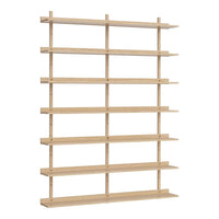 Light wood shelving unit with a minimalist design featuring horizontal and vertical slats, perfect for organizing.