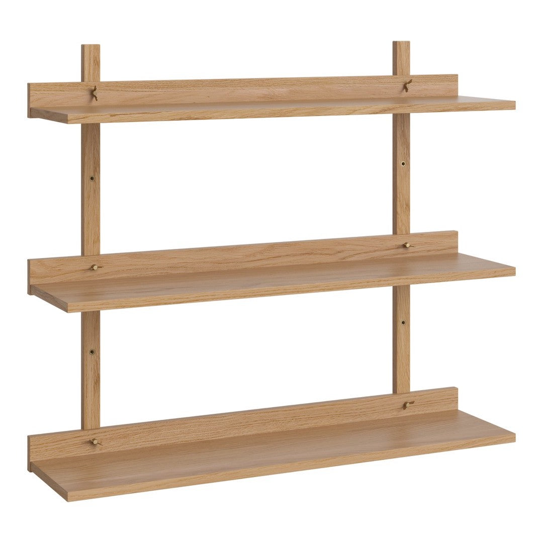 Natural wood shelving unit with a smooth finish, featuring three spacious shelves and minimalist design.