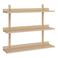 Natural wood shelf with three tiers, featuring a smooth, light-colored finish and minimalist design.