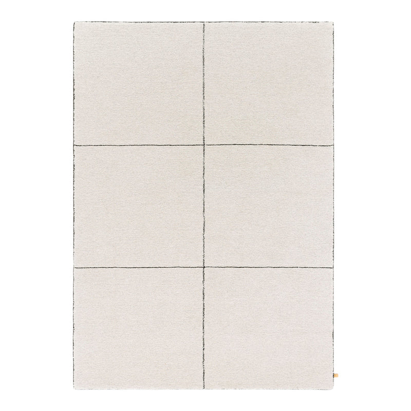 Light beige area rug with subtle gray grid pattern, ideal for modern decor.