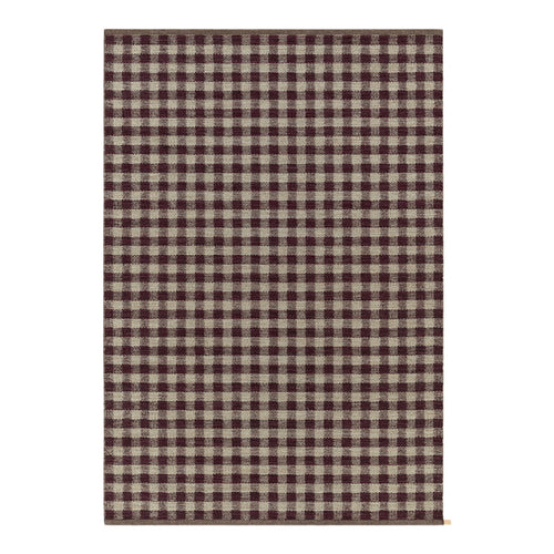 Dark burgundy and cream gingham check pattern on a textured fabric. Perfect for home decor and crafting projects.