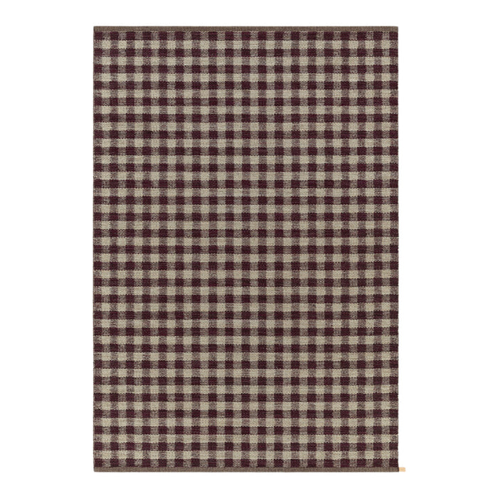 Dark burgundy and cream gingham check pattern on a textured fabric. Perfect for home decor and crafting projects.