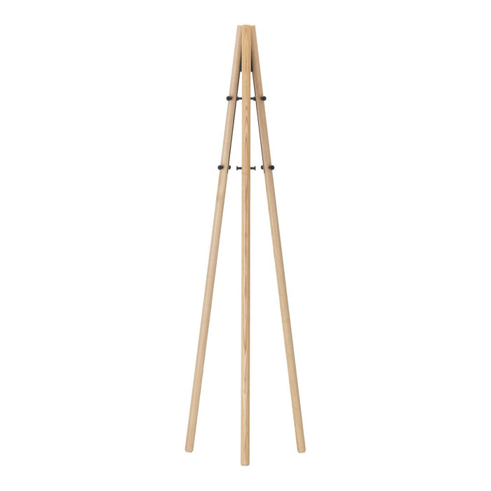 Natural wood easel with a smooth light brown finish and minimalist design, featuring sleek, straight lines.