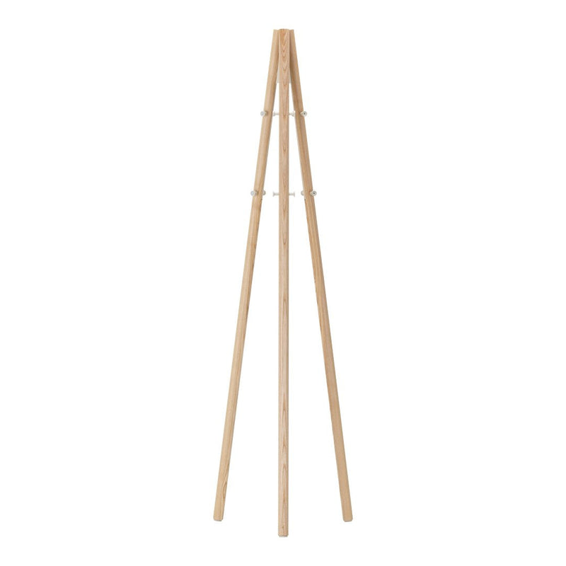 Natural wood tripod with a sleek, minimalist design and a light, neutral color. Perfect for any decor.