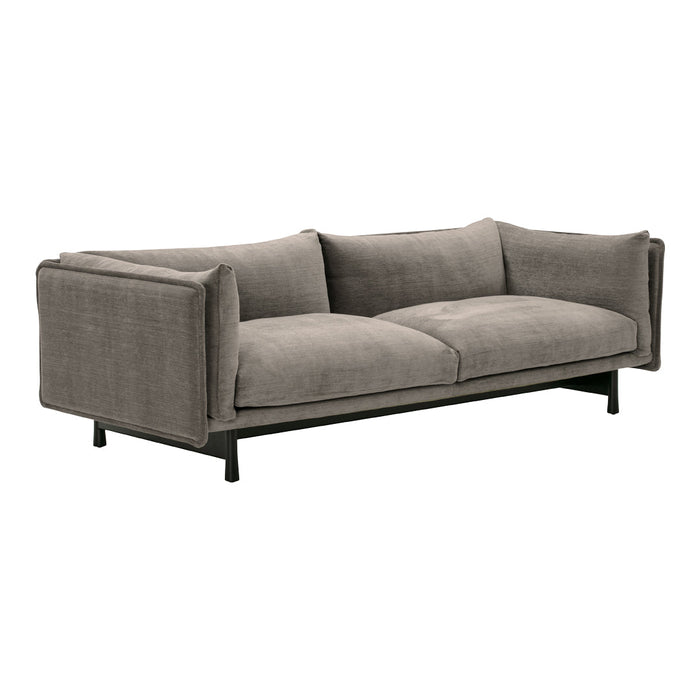 Stylish gray sofa with a textured fabric, featuring a clean modern design and sleek black metal legs. Perfect for any décor.