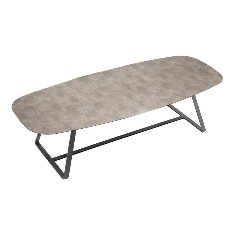 Gray patterned tabletop with a sleek metal frame, perfect for modern living spaces.