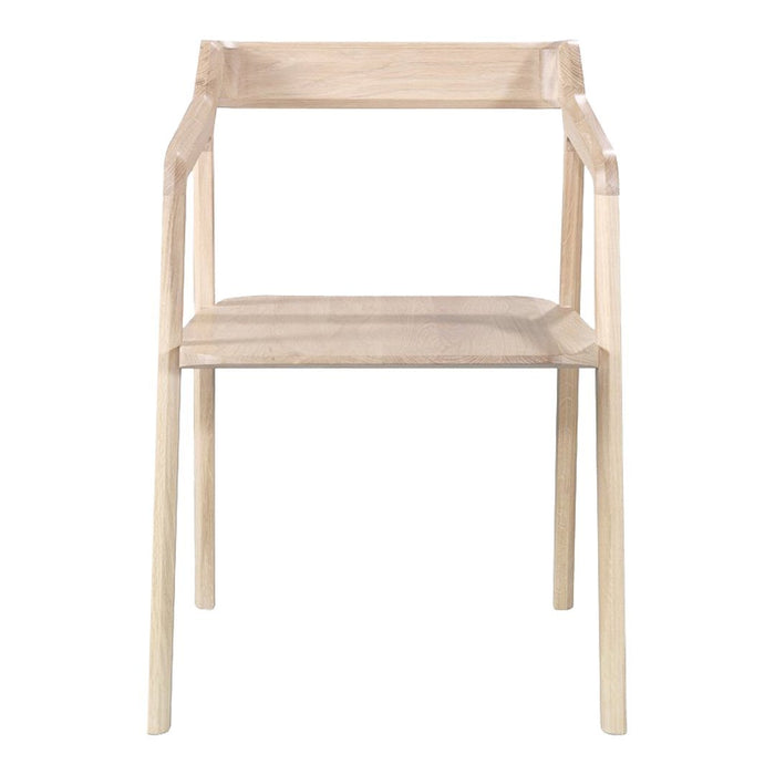 Natural wood armchair with a light, minimalist design and smooth finish. Perfect for modern decor.
