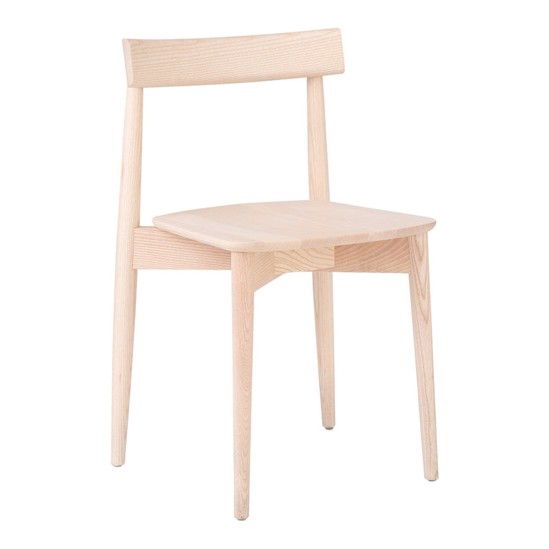 Light natural wood chair with a smooth finish and minimalistic design, showcasing soft beige and light tones.