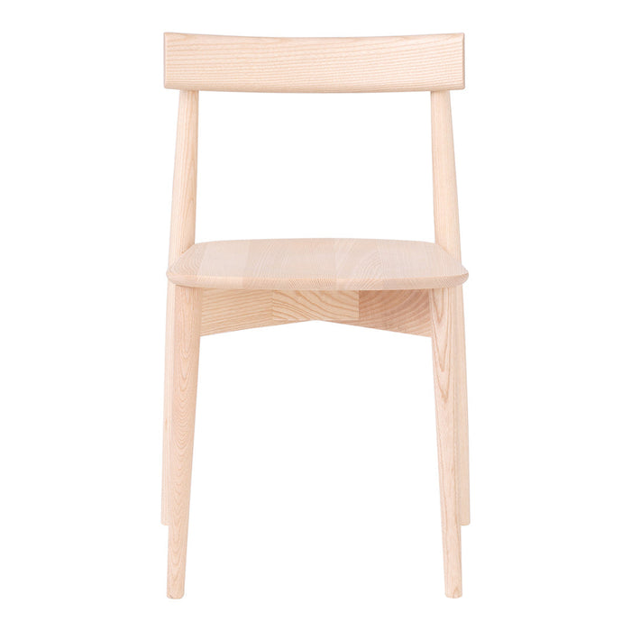 Light wood chair with natural grains and a smooth finish, featuring a minimalist design and subtle texture.