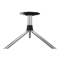 "Black and silver metal stool base with sleek, modern design and tripod structure, showcasing a minimalist aesthetic."