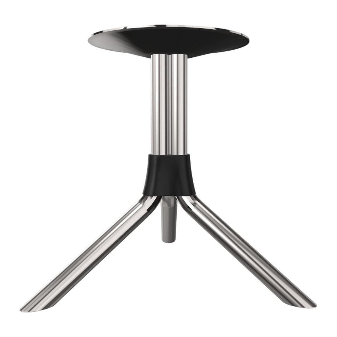 Sleek black top with polished silver legs and a modern minimalist design. Perfect for contemporary decor.