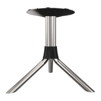 Sleek black top with polished silver legs and a modern minimalist design. Perfect for contemporary decor.