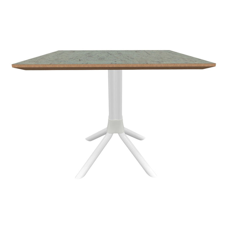 Square table with a light green patterned top and white tripod base. Perfect for modern decor.
