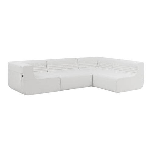 Modern white sectional sofa with sleek lines and textured ribbed pattern for contemporary living spaces.