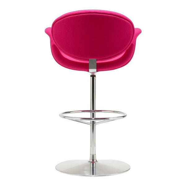 Fuchsia pink bar stool with a sleek chrome base and modern design, perfect for vibrant decor.