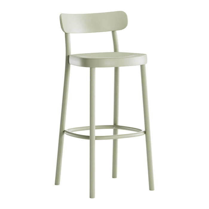 Light green, minimalist bar stool with a smooth finish and simple design. Perfect for modern decor.
