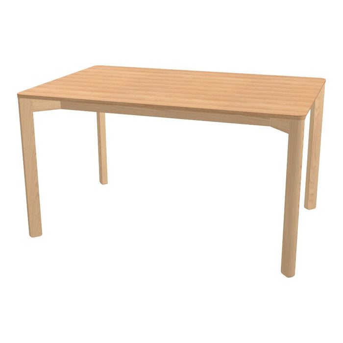 Natural light wood dining table with a smooth, slatted surface and minimalist design. Perfect for a modern look.