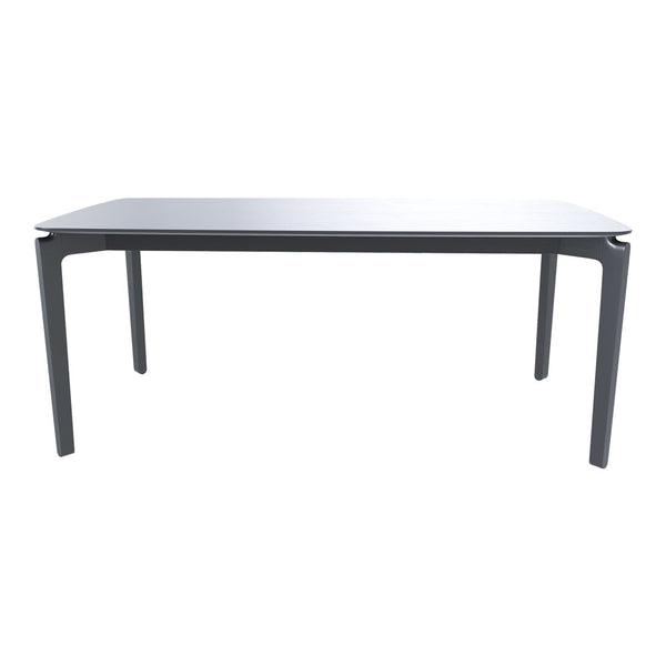 Modern gray rectangular dining table with a sleek, minimalistic design and smooth surface. Ideal for contemporary spaces.