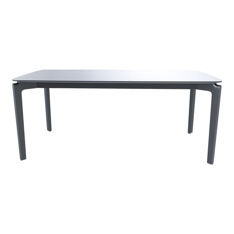 Modern gray rectangular dining table with a sleek, minimalistic design and smooth surface. Ideal for contemporary spaces.
