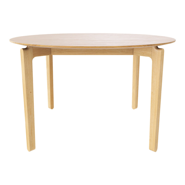 Light wood round table with a smooth, natural finish and minimalist design, perfect for modern interiors.